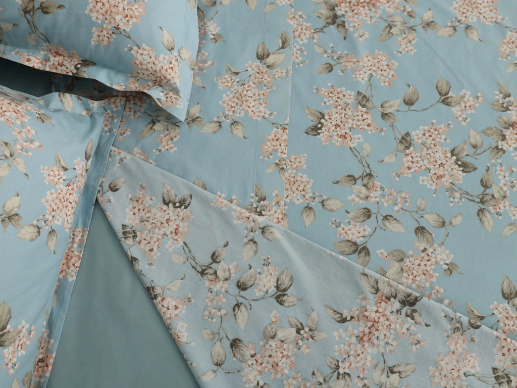 Salilisa, set Completo Letto Matrimoniale in Percalle, Azzurro Acqua