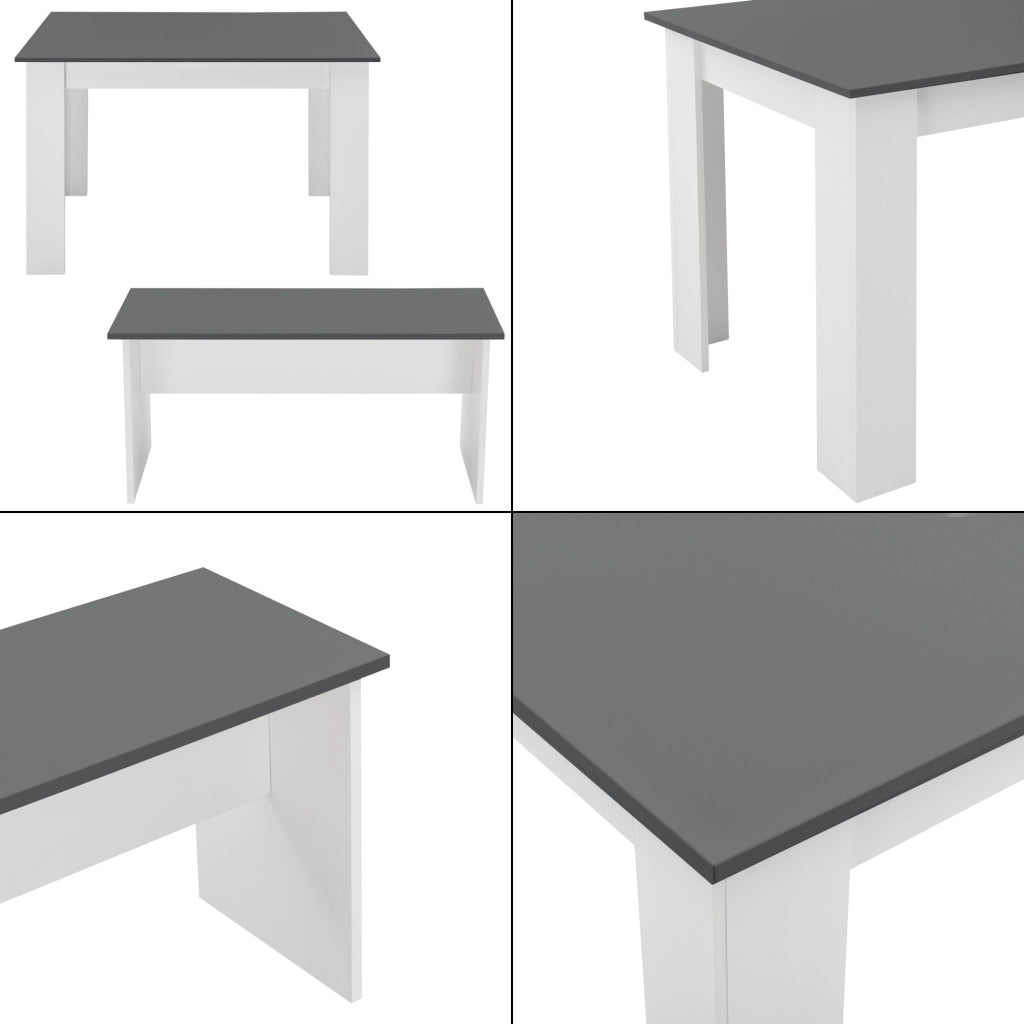 Set Hokksund per Sala da Pranzo Tavolo e 2 Panche - Bianco / Grigio [en.casa]