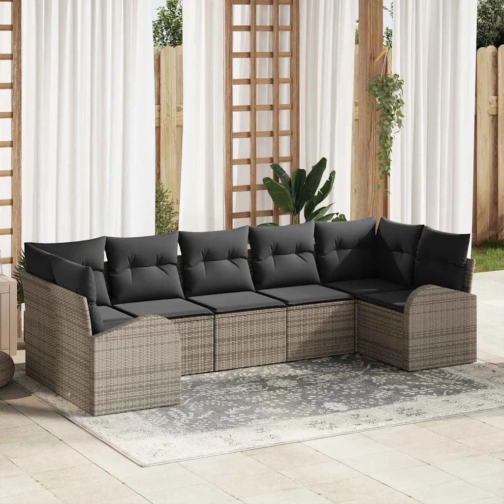 Set Divano da Giardino 7 pcs Grigio Rattan in Polipropilene