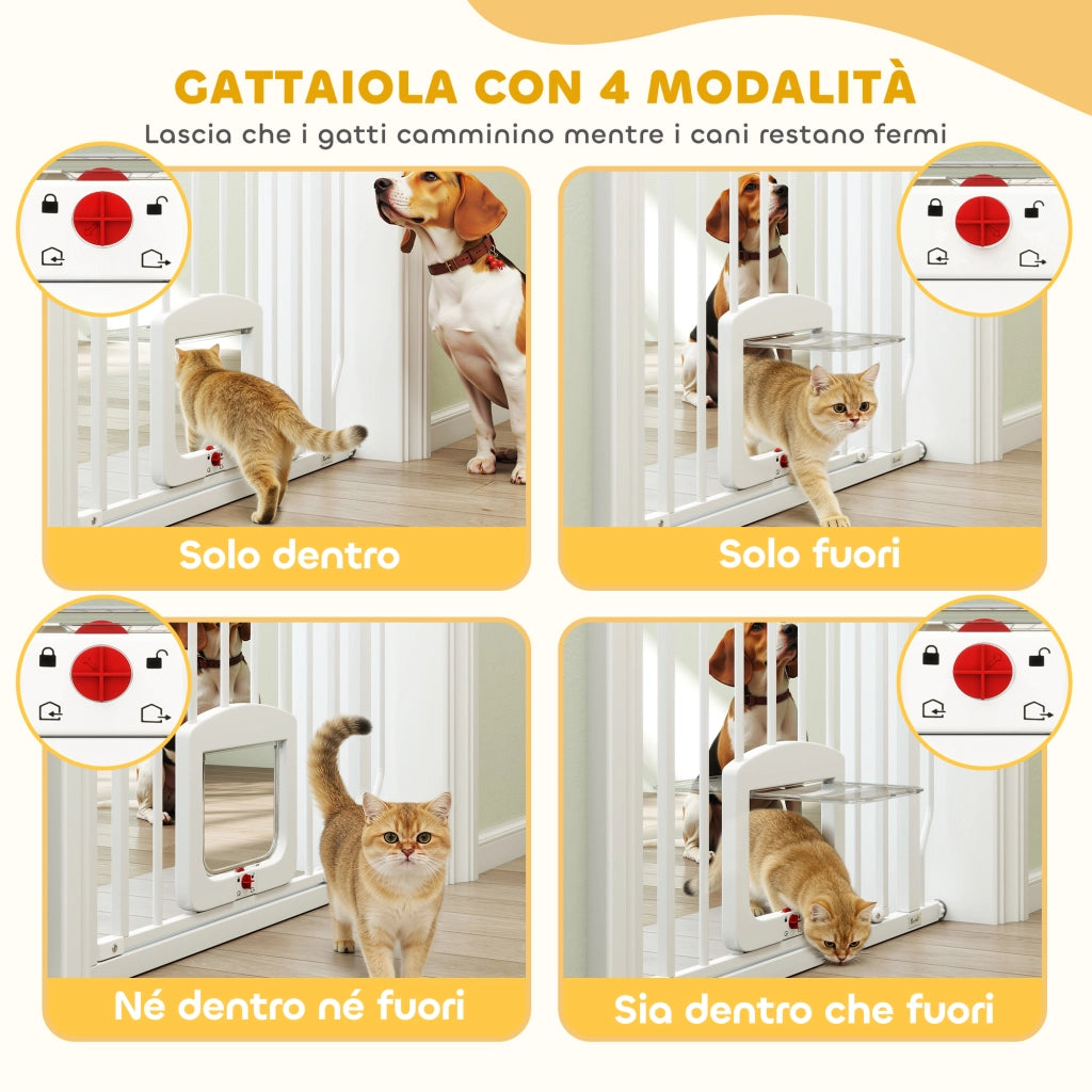Cancello per Cani e Gatti ¨C zephmum ¨C Acciaio e ABS, Bianco, 75-85x2x76 cm
