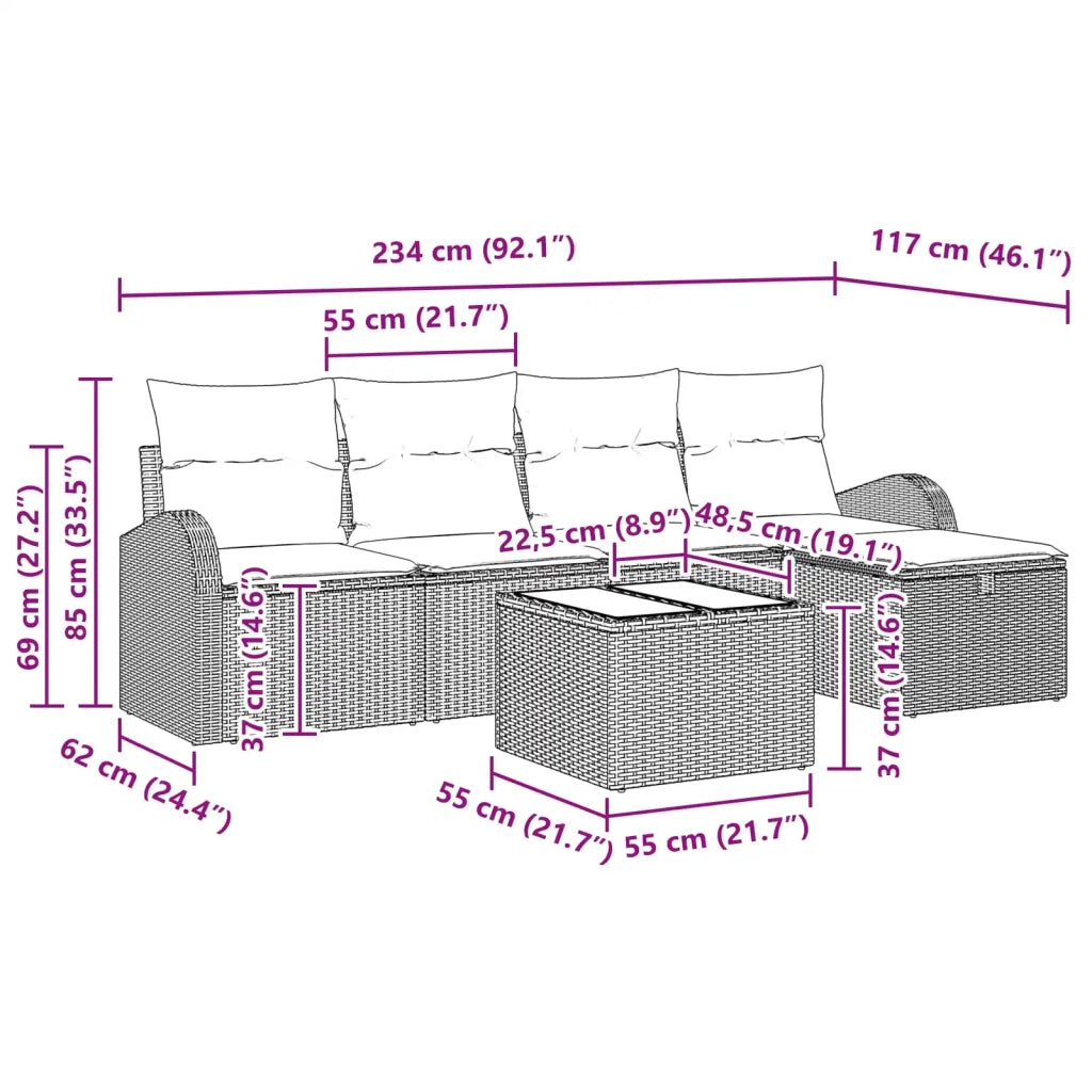 Set di divani con cuscino 6 pcs Grigio chiaro polyrattan 3359071