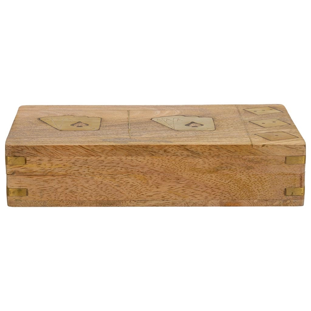 Gioco 2 in 1 (carte+dadi) in scatola di legno marrone 19,5x12x4h
