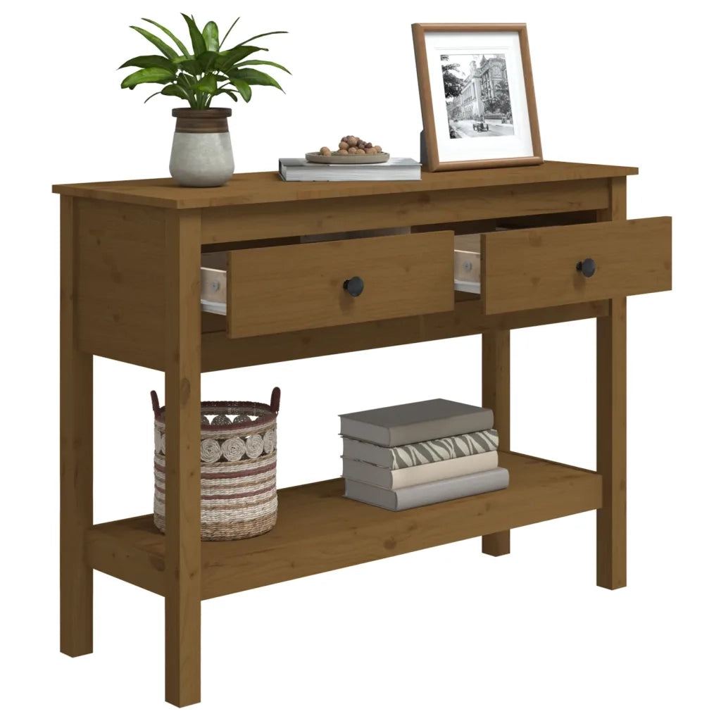 Tavolo Consolle Ambrato 100x35x75 cm in Legno Massello di Pino 814627