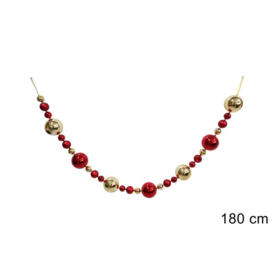 GHIRLANDA NATALIZIA CON PALLINE 180CM ROSSO ORO DI DUEESSE
