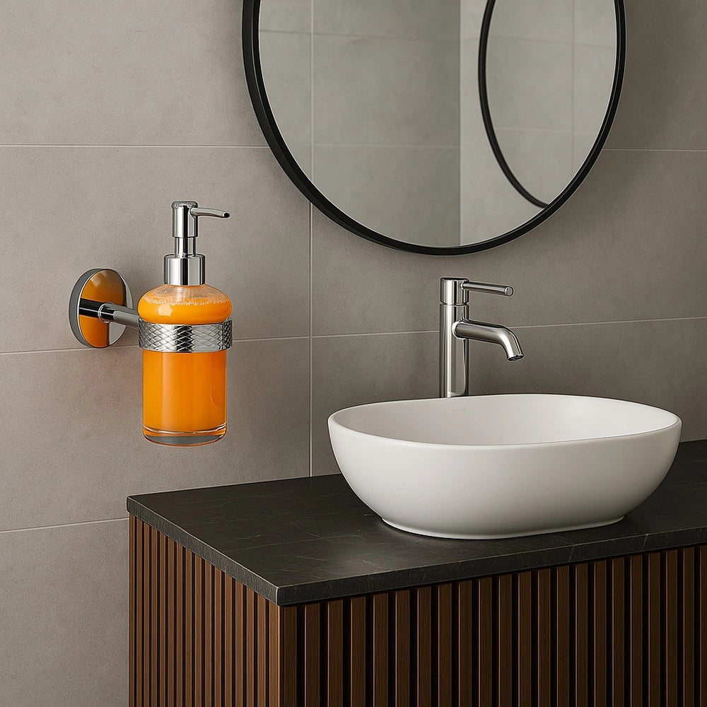 Trade Shop - Dispenser Porta Sapone Per Sapone Liquido In Acciaio Vetro Accessorio Arredo Bagno 87918 -