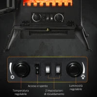 Camino Elettrico da Terra con Effetto Fiamma Potenza 1000W /2000W in ABS e Vetro, 45x28x54cm, Nero