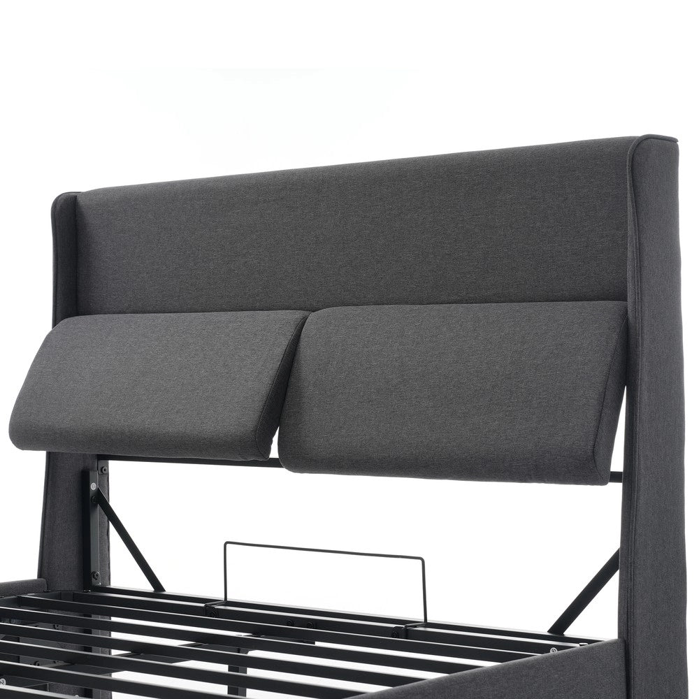 Letto Imbottito Contenitore Matrimoniale 180x200 con Testiera Regolabile ¨C Xylo ¨C Grigio, Tessuto, Metallo