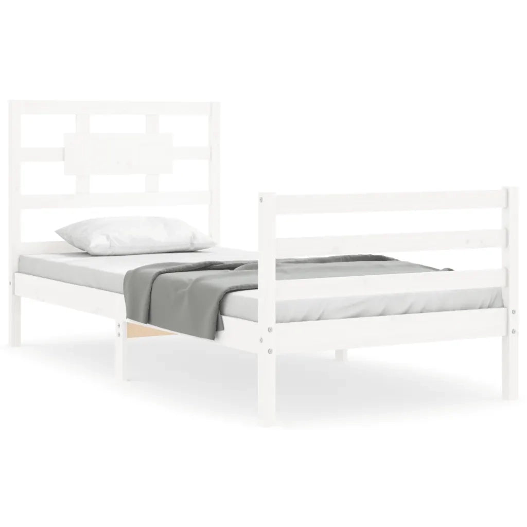 Giroletto con Testiera-Struttura Letto con testiera Bianco 90x200 cm in Legno Massello 403152