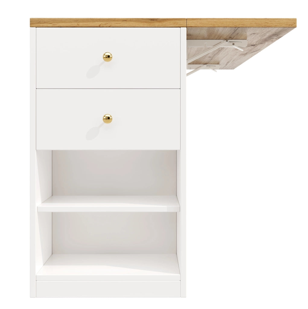 Isola cucina 140x70x90 cm con piano ribaltabile; ampio spazio contenitore in MDF e metallo; bianco