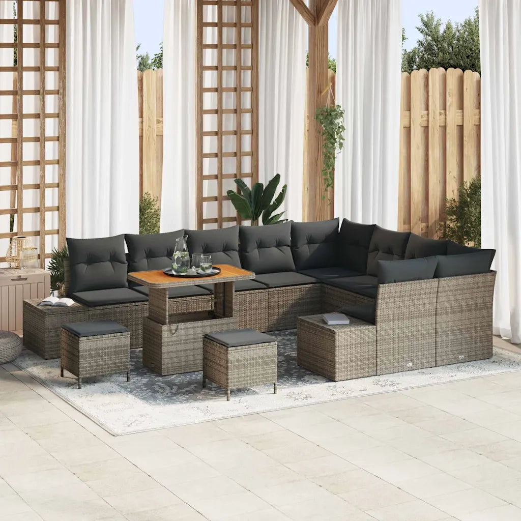 Set Divano da Giardino con cuscino 12 pcs Grigio Poly Rattan