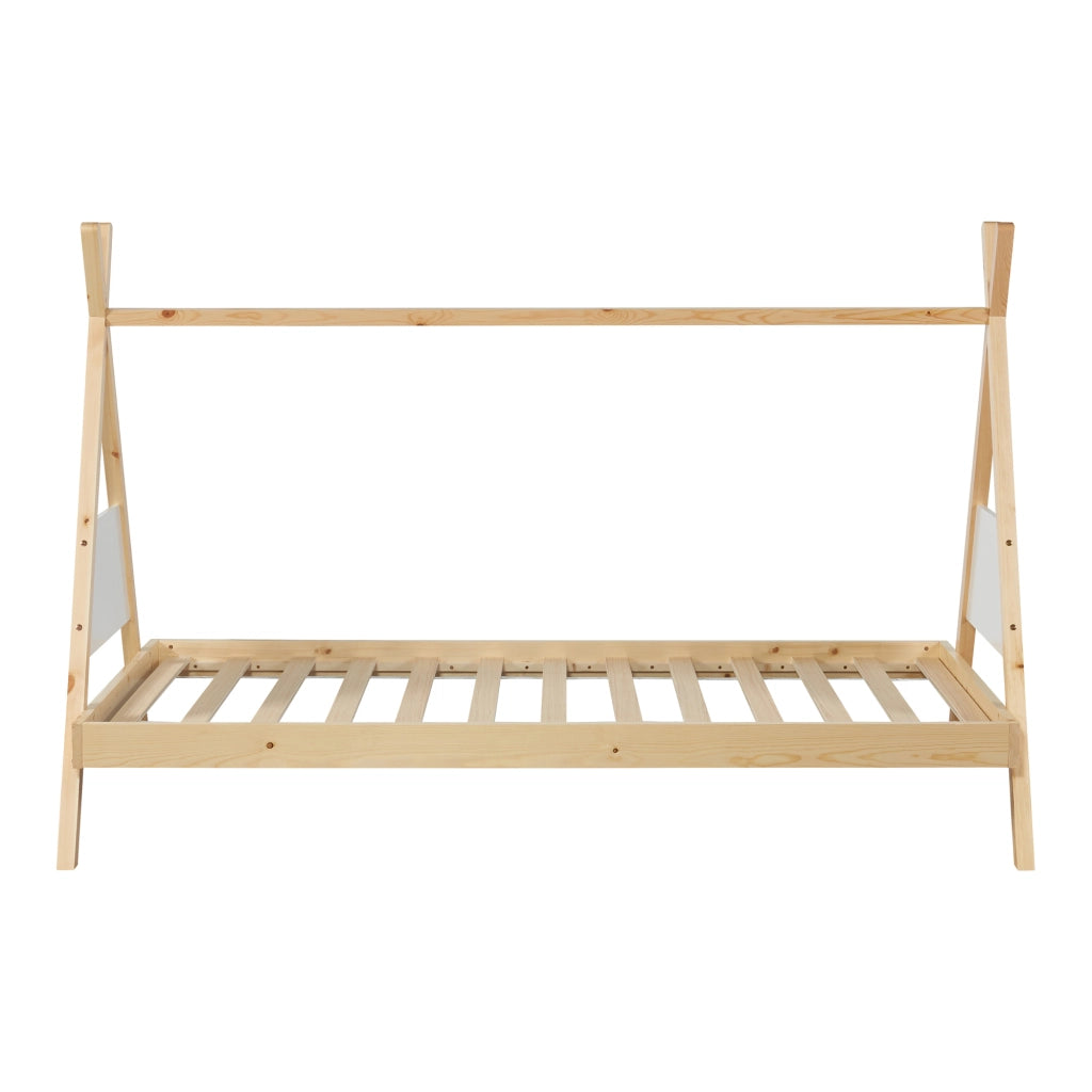 Letto per Cameretta Siikajoki a Forma di Capanna 90 x 200 cm - Naturale / Bianco [en.casa]