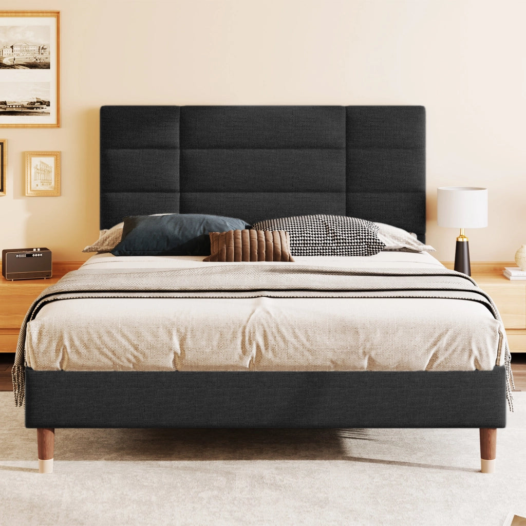 OKWISH Letto Imbottito 140×200 cm, Letto Matrimoniale con Testiera Imbottita, Spazio Sottoletto, senza Materasso, Nero