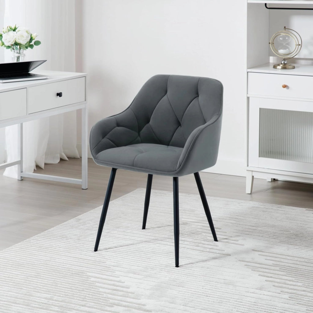 Sedia per Sala da Pranzo con Braccioli e Schienale, in Velluto, Poltrona da Salotto con Gambe in Metallo, Sedia ergonomica per Ufficio, Bar, Grigio Scuro, EZS02dgr-1