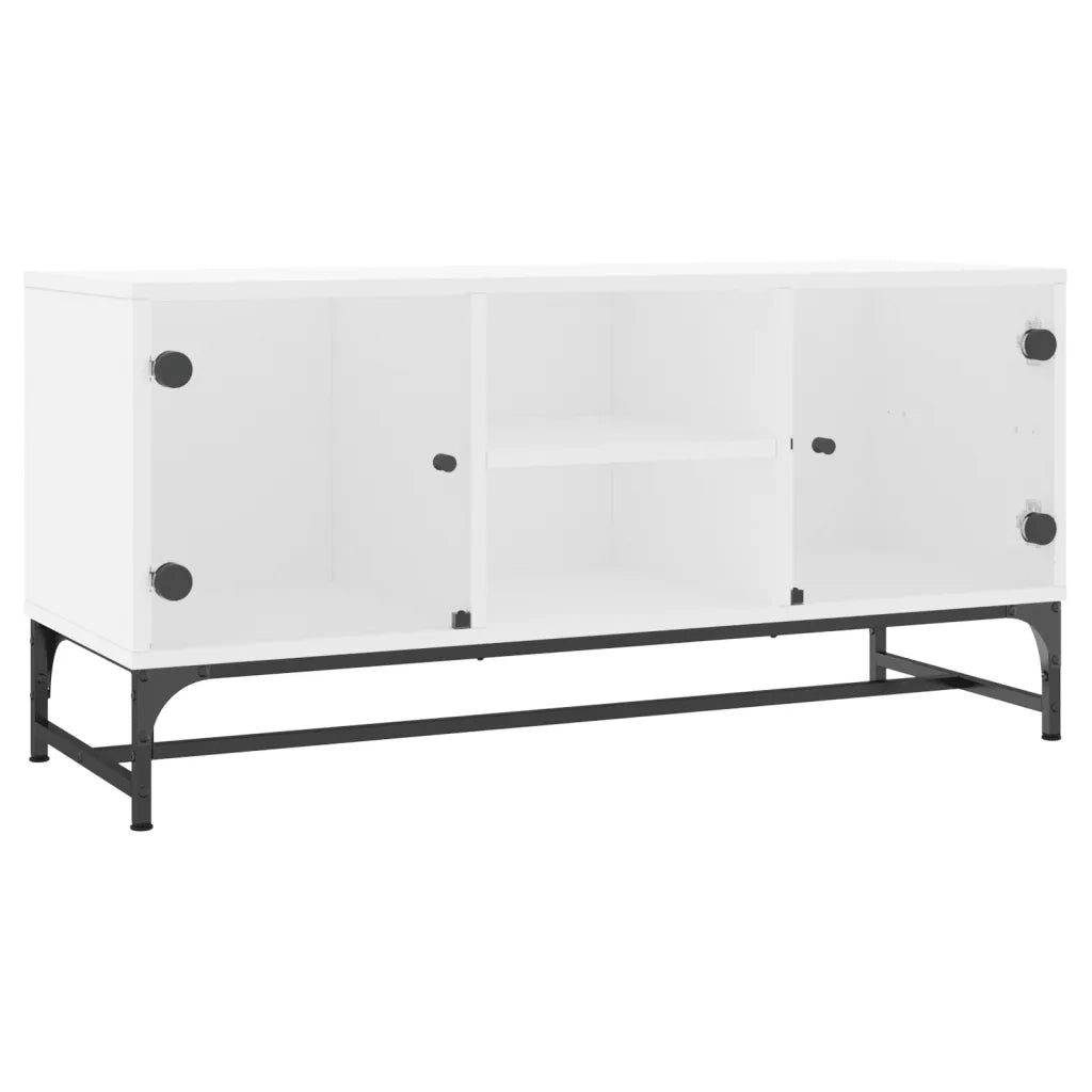 Mobile Porta TV con Ante-Mobile per TV-Credenza TV in Vetro Bianco 102x37x50 cm