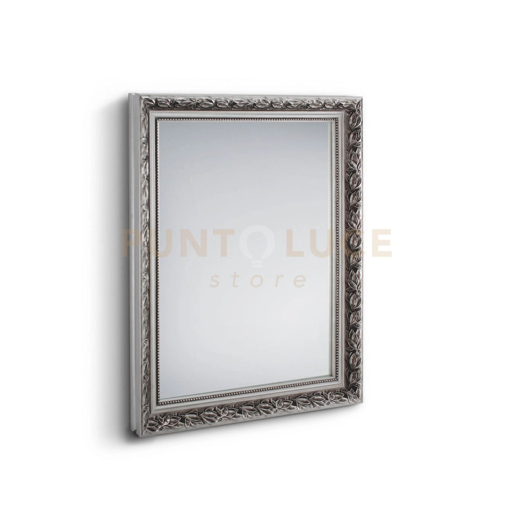 TANJA SPECCHIO DA PARETE CON CORNICE LAVORATA CON GANCI X INSTALLAZIONE ORIZZONTALE E VERTICALE ARGENTO 55X70CM