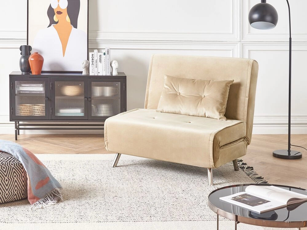 Divano letto di colore beige velluto imbottito poltrona letto singolo pieghevole soggiorno