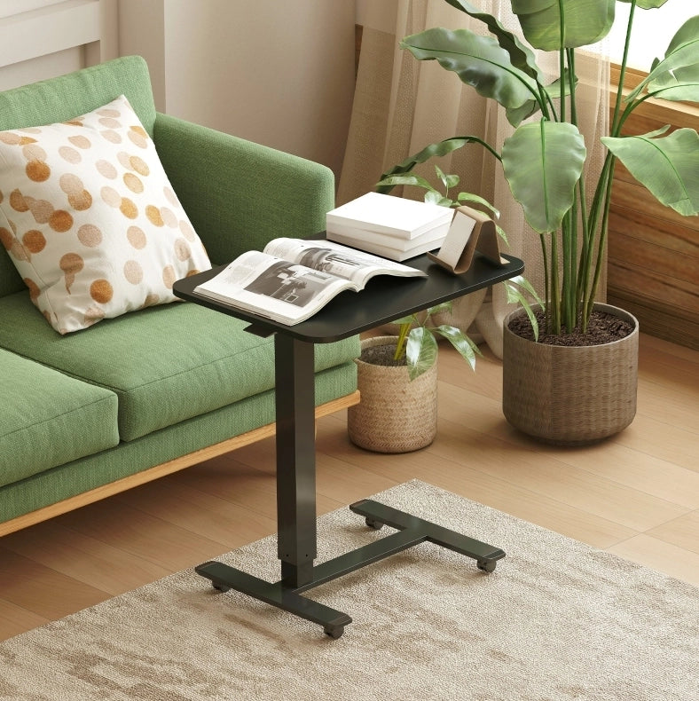 Scrivania Regolabile in Altezza con 4 Ruote, C-Shape 65x48x73-110 cm, Nero