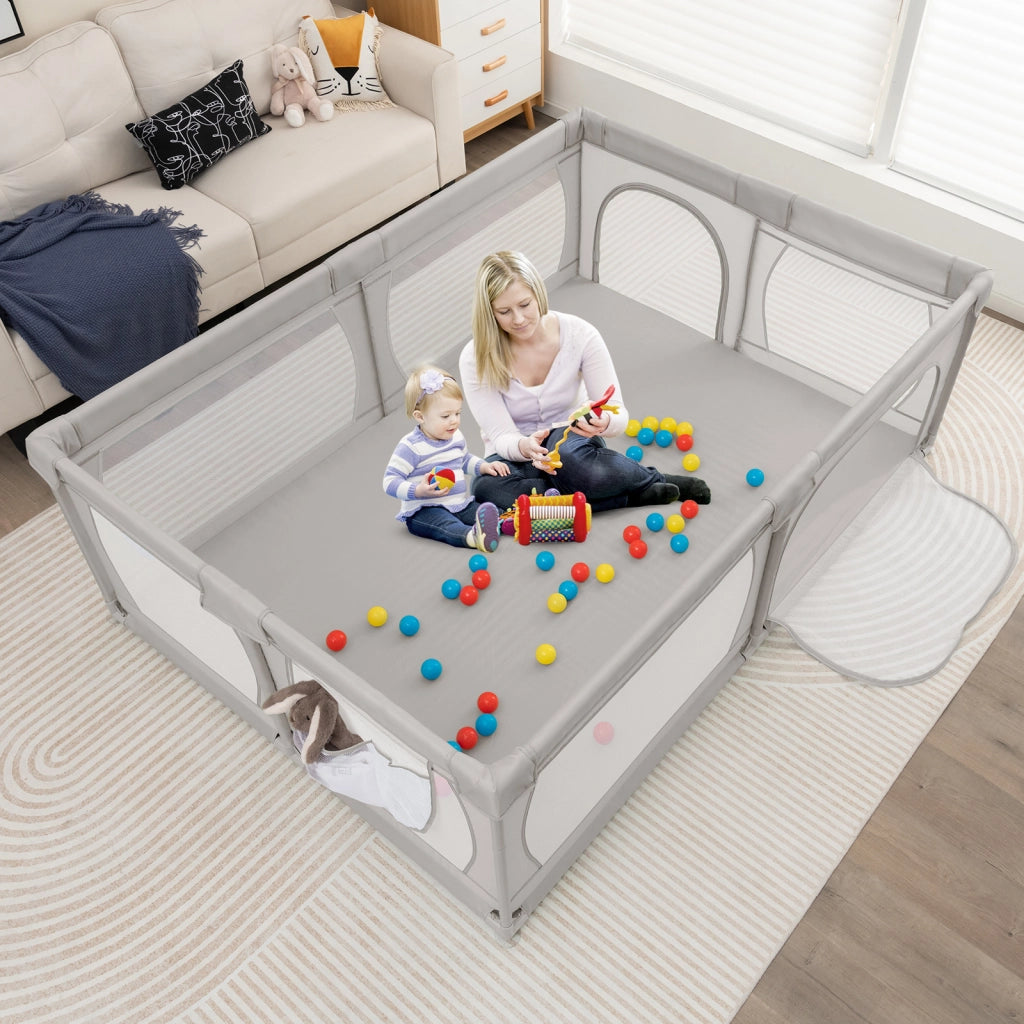 Recinto extra large per neonati e bambini con rete traspirante, Box per bambini per interno ed esterno con palline Grigio
