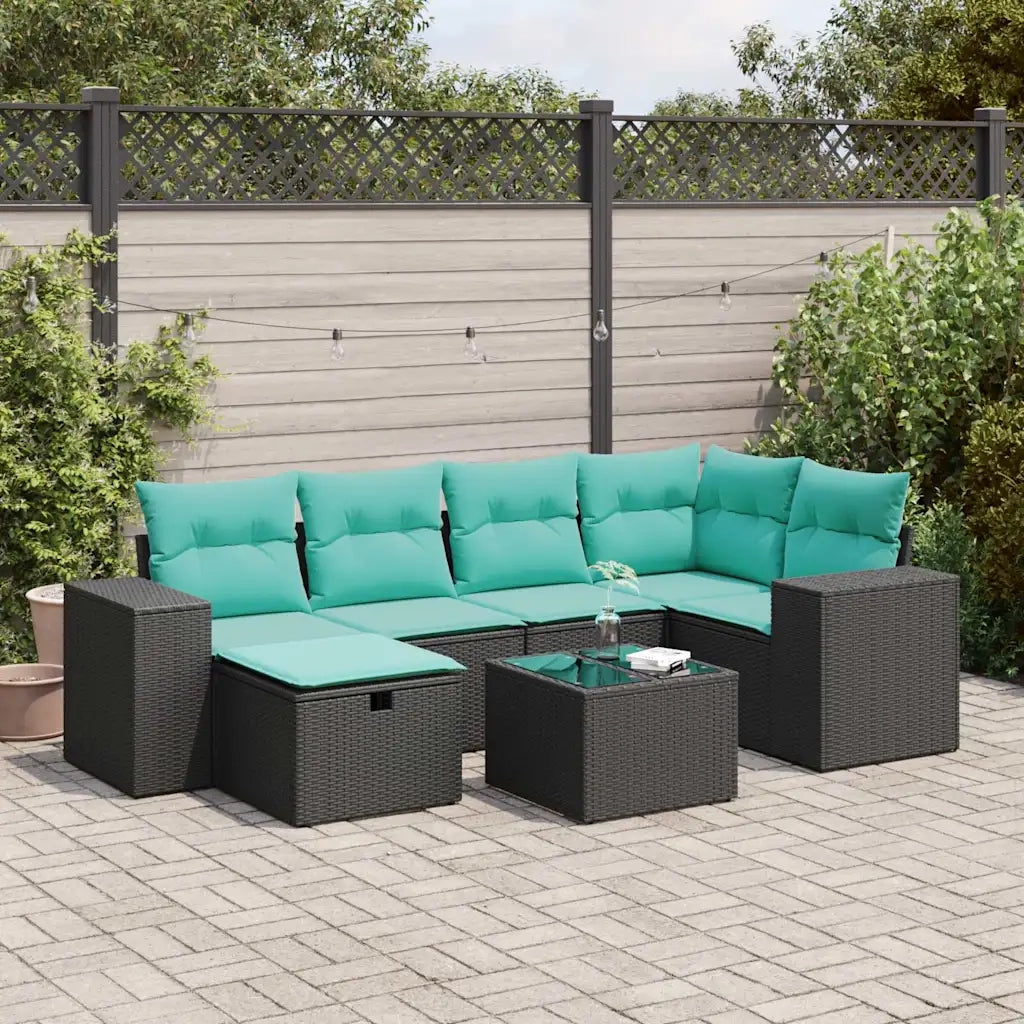Set Divani da Giardino con Cuscini 7pz Nero Polyrattan