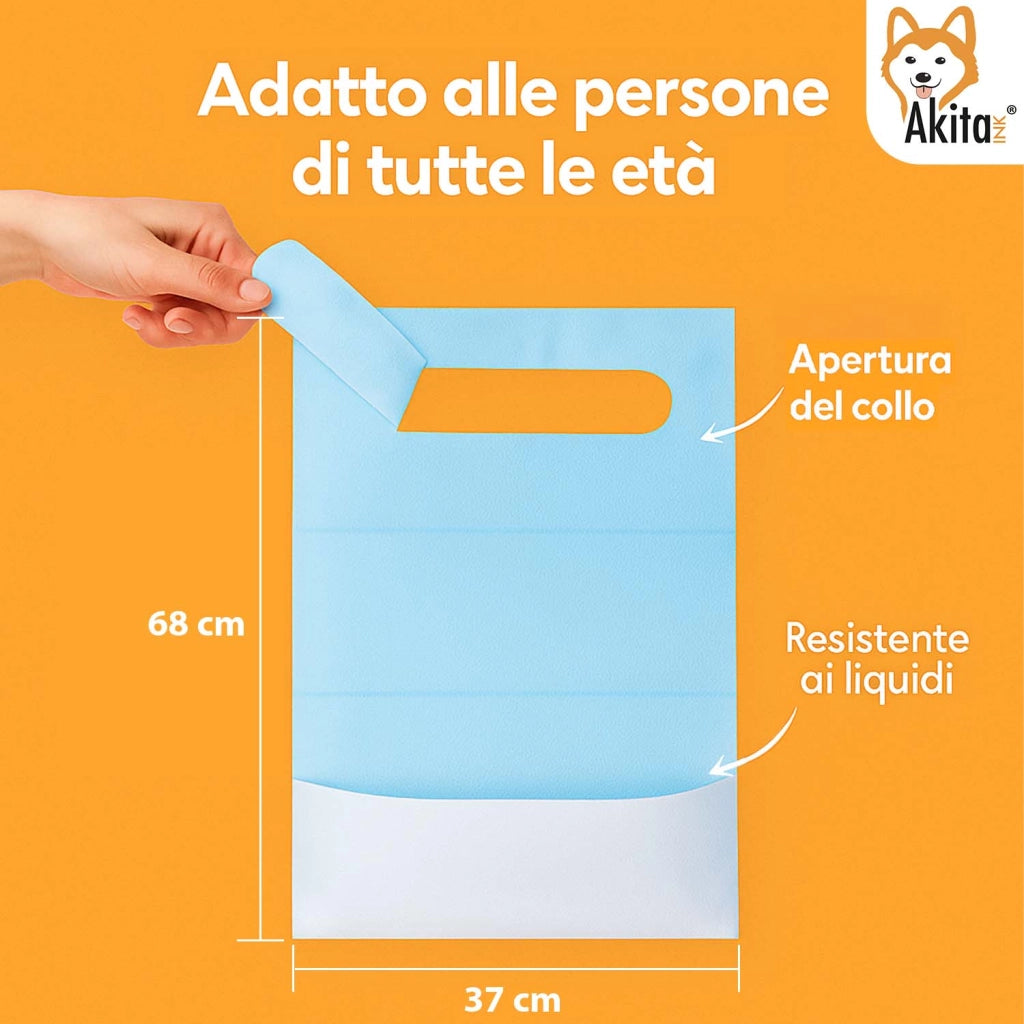 Akitaink Bavagli Monouso Impermeabili con Tasca 100Pz 68x37 cm