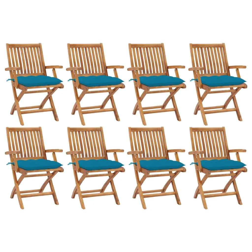 Sedie da Giardino Pieghevoli con Cuscini 8 pz Massello di Teak cod mxl 56279