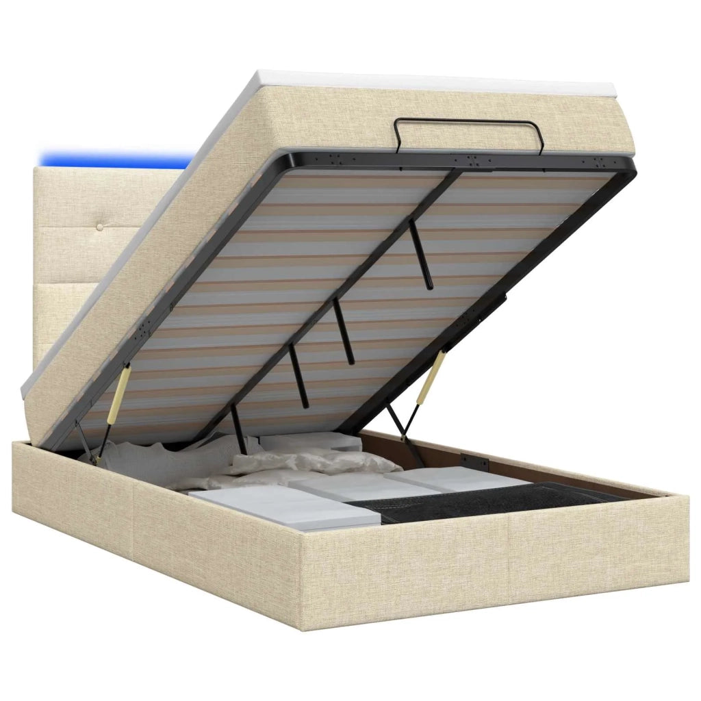 Letto Ottomano con Materasso e LED Crema 120 x 200 cm Tessuto 3458067