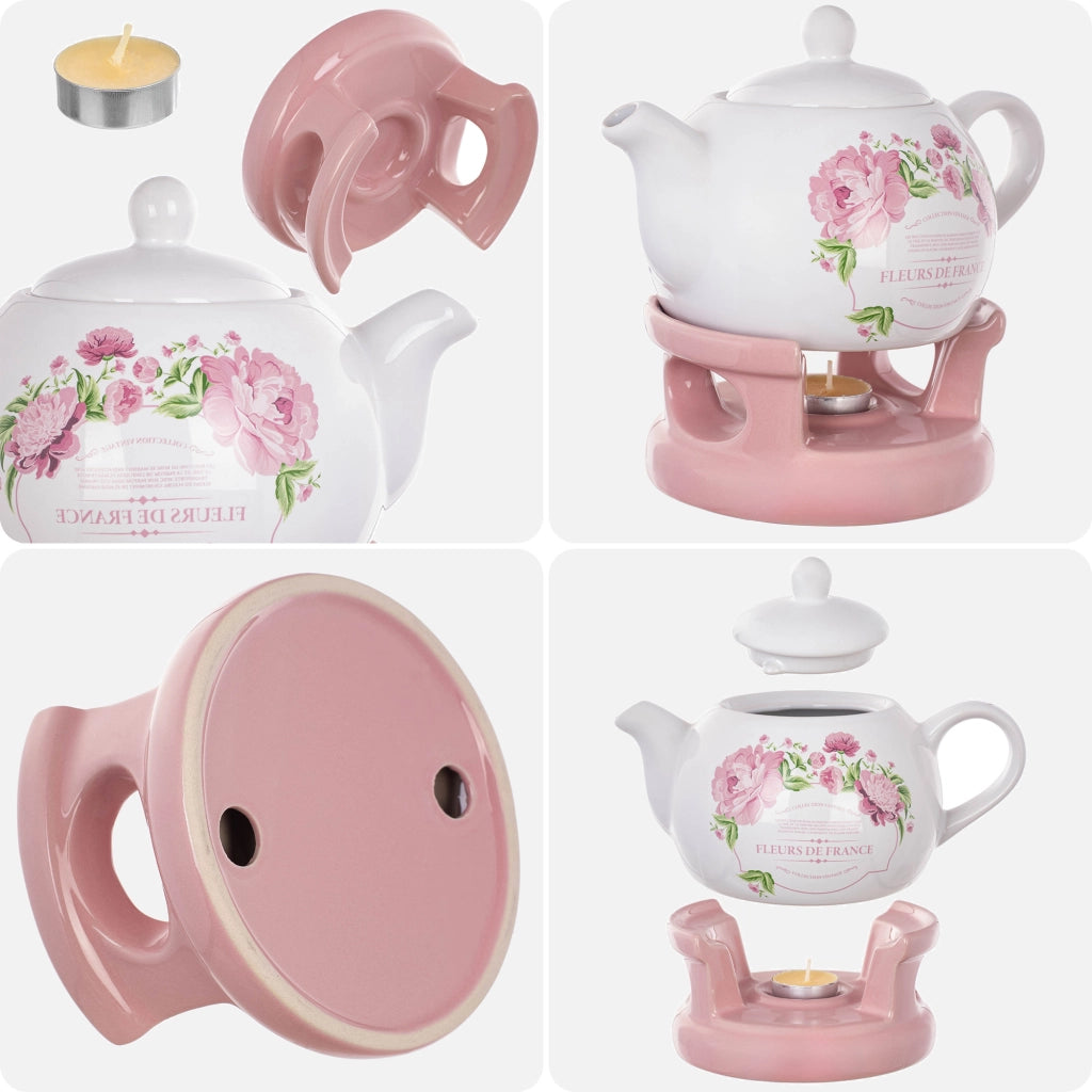 Teiera KADAX con scaldavivande, 1 litro, in ceramica, ideale come regalo.