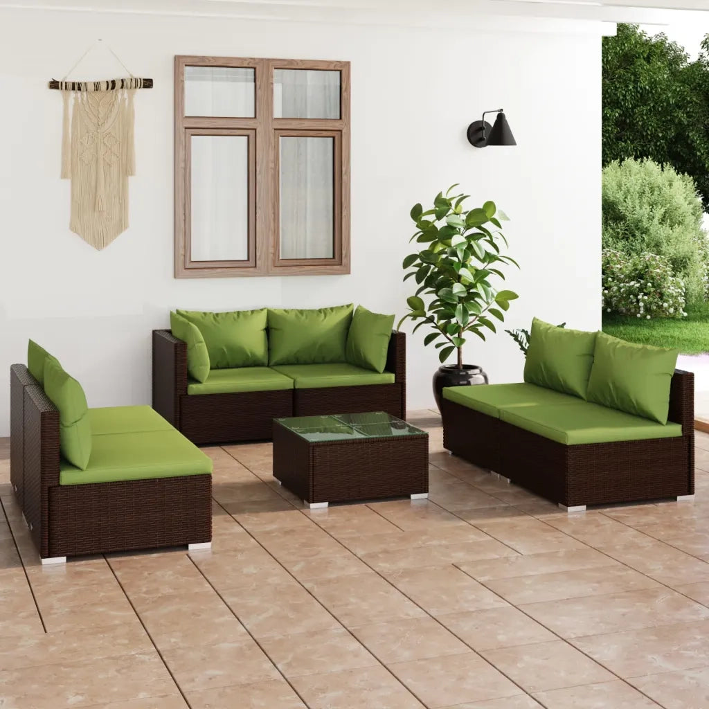 Set Divani da Giardino 7 pz con Cuscini in Polyrattan Marrone cod mxl 39013