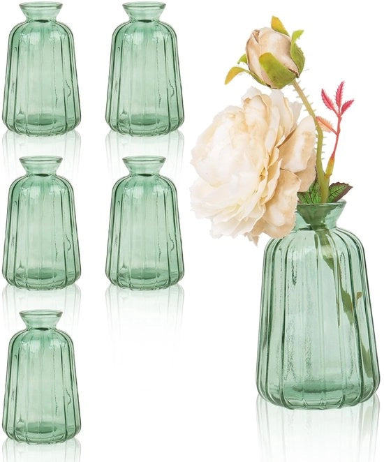 Set di 6 piccole vaschette per decorazione di tavola, mini vasi in vetro per decorazione di tavola, matrimonio (11×6,5 cm, verde chiaro)