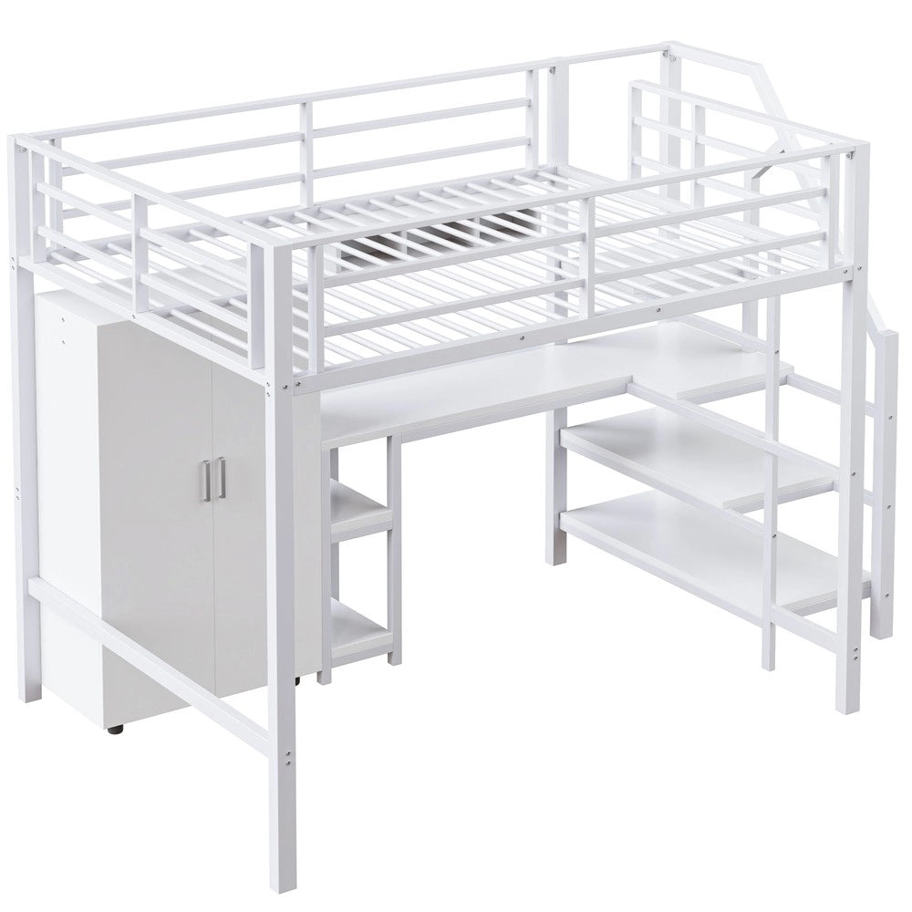 Letto a Soppalco con Scrivania e Armadio ¨C MINIMAL ¨C Bianco 140x200