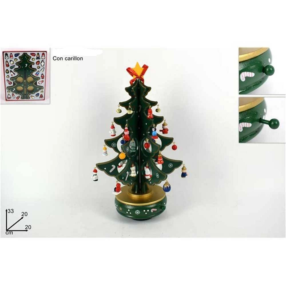 Trade Shop - Carillon Natalizio Albero Di Natale Legno Con Addobbi 33cm Decorazioni Natalizie -