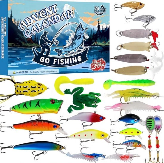 Calendario di pesca, 24 giorni, calendario di Natale con contatore per l'esca, un sorprendente regalo di Natale per padri, coniugi o amici.