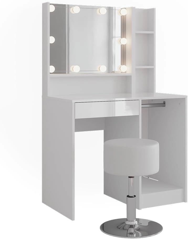 Tavolo da toeletta Sherry, Bianco/bianco lucido, 89.8 cm 5 parti