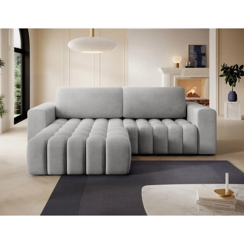 Divano angolare convertibile DORY grigio 250 cm con vano contenitore angolo sinistro
