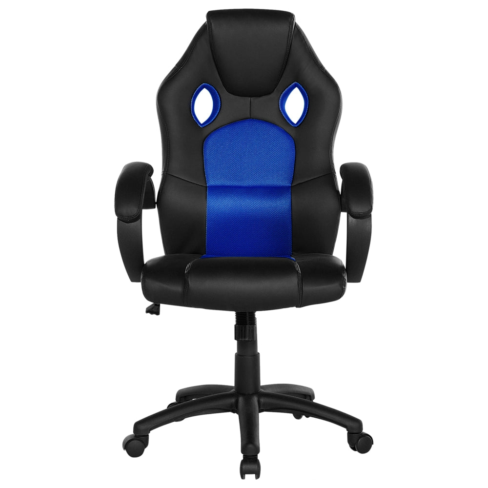 Sedia da ufficio Girevole regolabile in ecopelle nera e blu cobalto