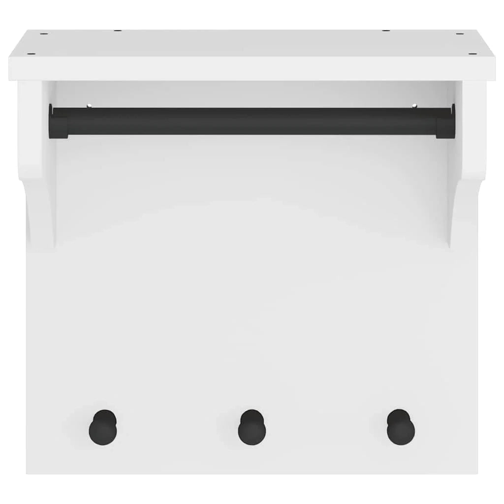 Pratico appendiabiti da parete con 3 ganci spazio di archiviazione 43 x 30 x 42 cm legno massello bianco 02_0056691