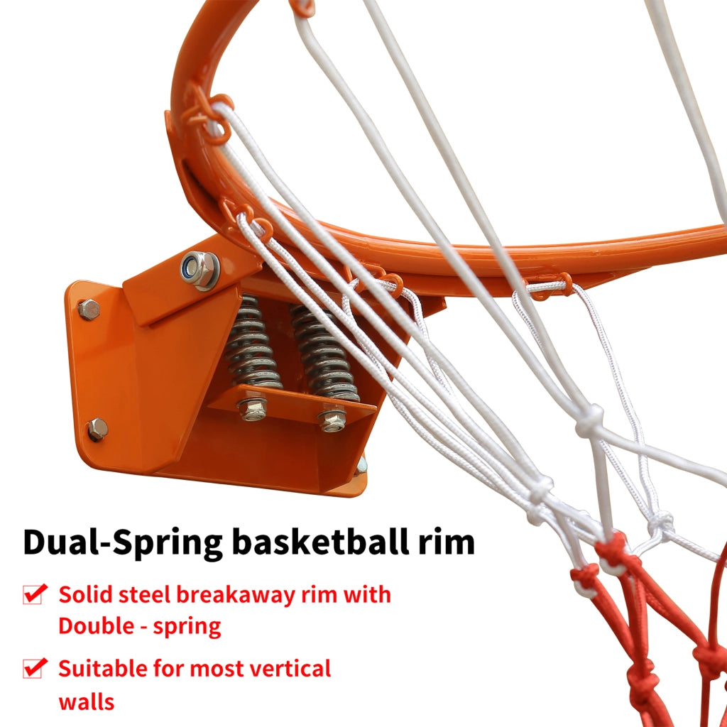 Area giochi cerchio da basket con doppia molla e rete in ferro e nylon arancione 45 cm per uso interno ed esterno