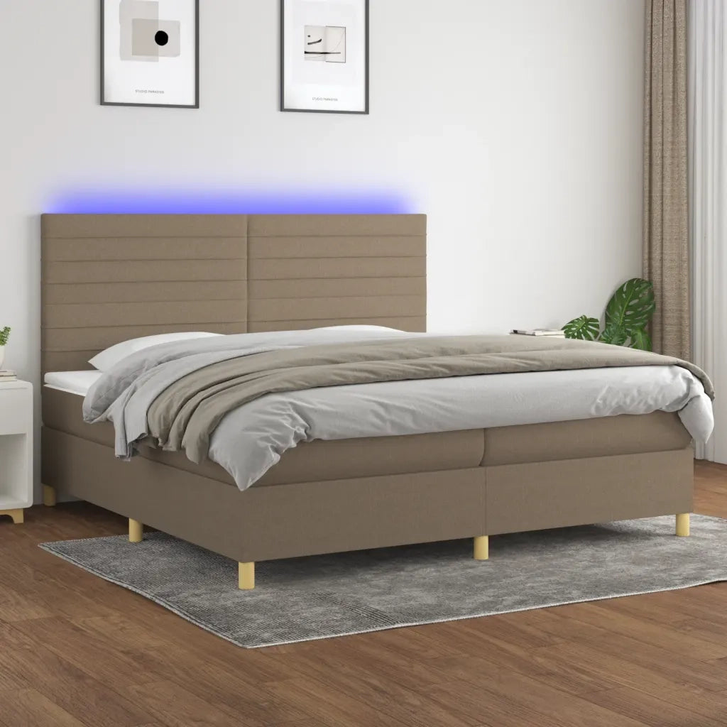 Letto a Molle Materasso e LED tortora 200x200cm in Tessuto cod mxl 59201