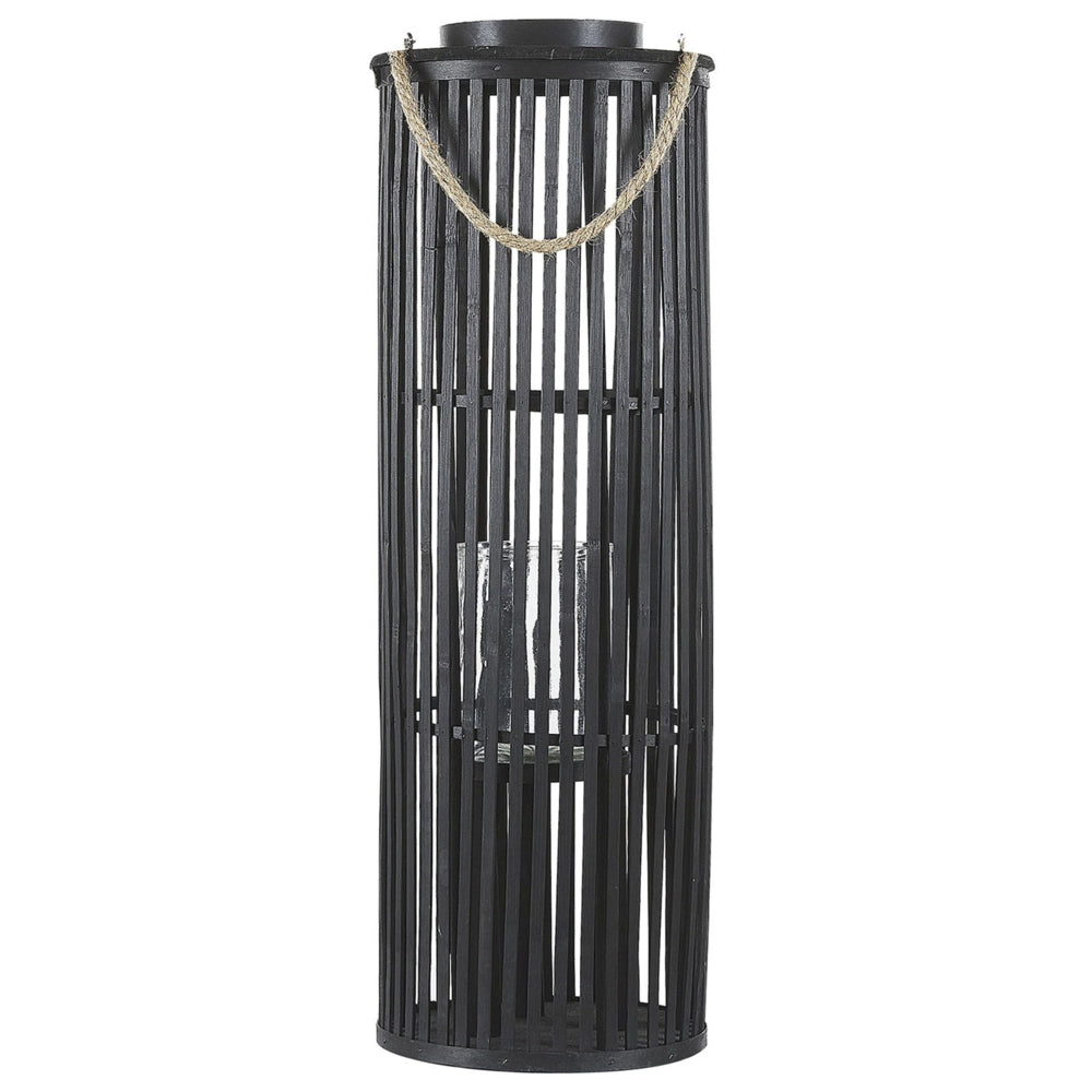 Lanterna in legno di salice Nero 80 cm con portacandele in stile boho naturale