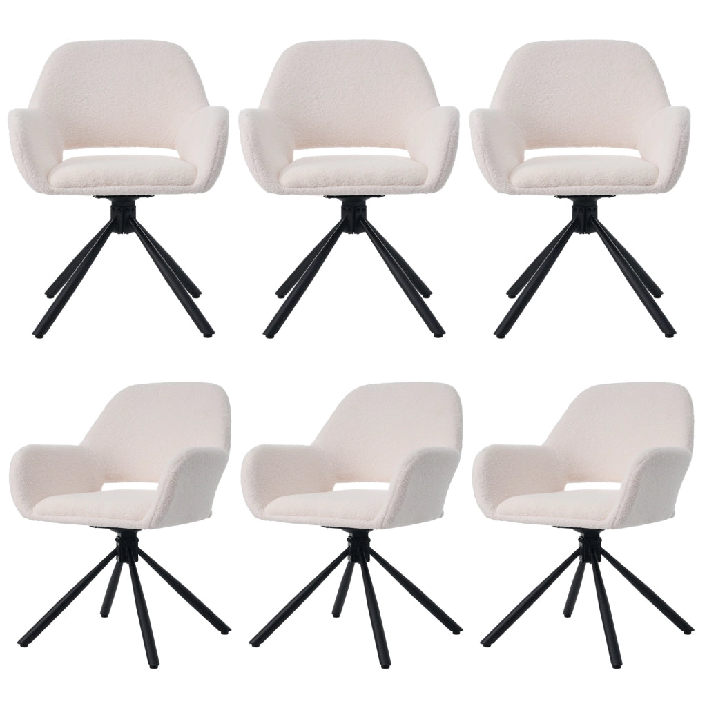 Set di 6 sedie girevoli con braccioli in Sherpa bianco