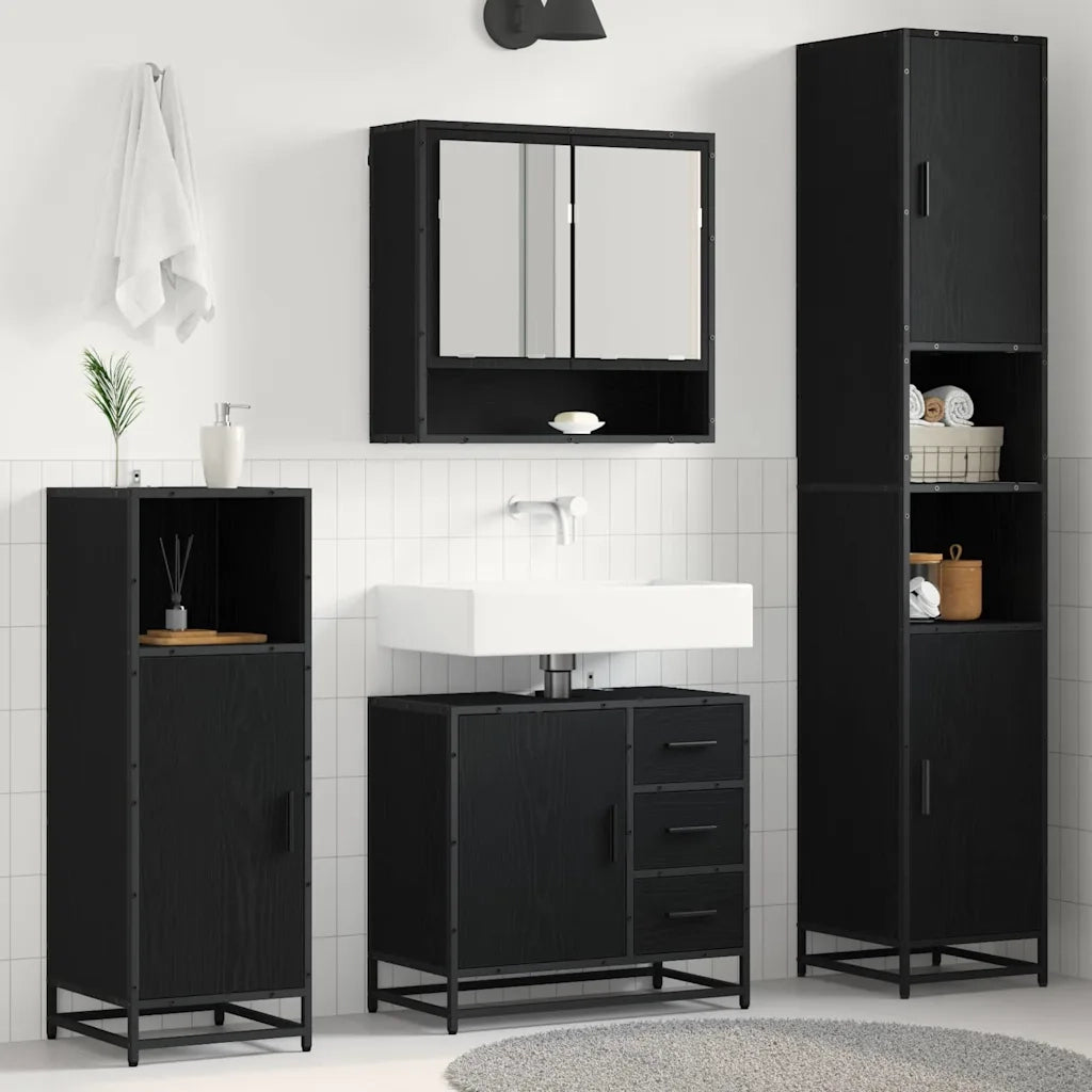 Set di mobili per il bagno 4 pcs Rovere Nero Legno multistrato 3402449