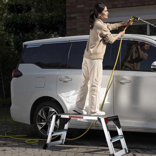 Piattaforma da lavoro pieghevole in alluminio, scala da lavoro mobile con piattaforma, superficie di lavoro 95 x 30 cm, sgabello per lavori