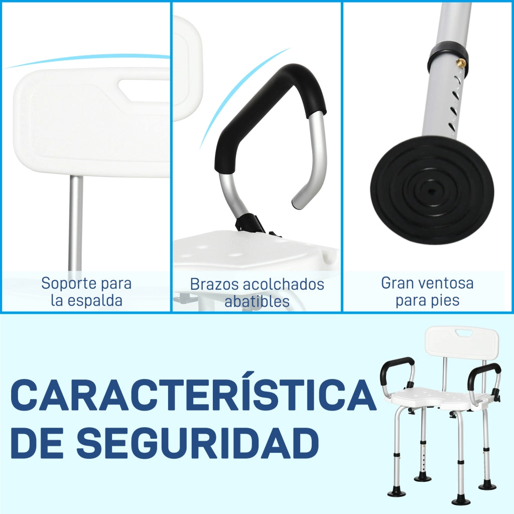 Sgabello da doccia regolabile con braccioli ¨C zephmum ¨C antiscivolo, carico 136 kg, bianco