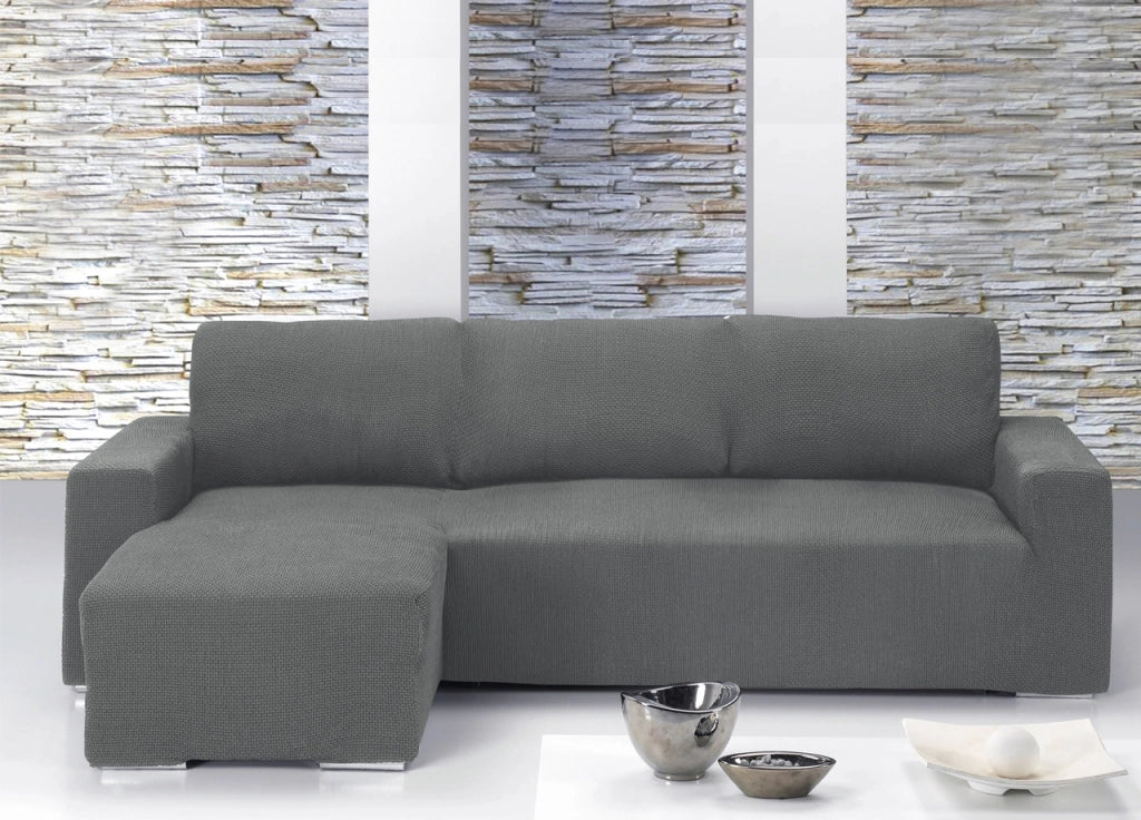 Copridivano Con Penisola Chaise Longue Tinta Unita Grigio Mod Capri - Sinistra - Grigio