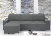 Copridivano Con Penisola Chaise Longue Tinta Unita Grigio Mod Capri - Sinistra - Grigio