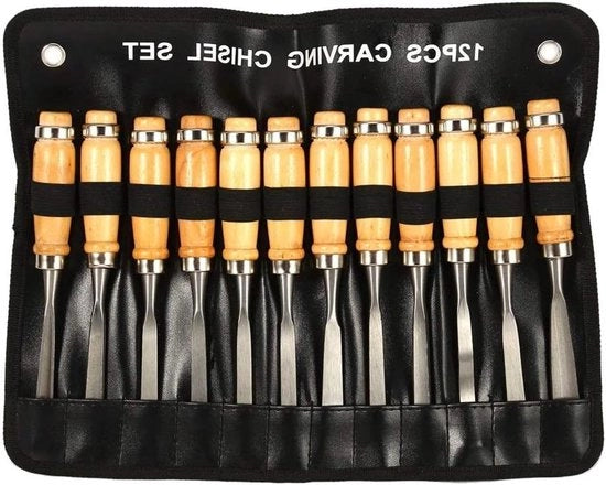 Set di strumenti per la lavorazione del legno 12 pezzi con tasca di stoccaggio - Ideale per professionisti e principianti
