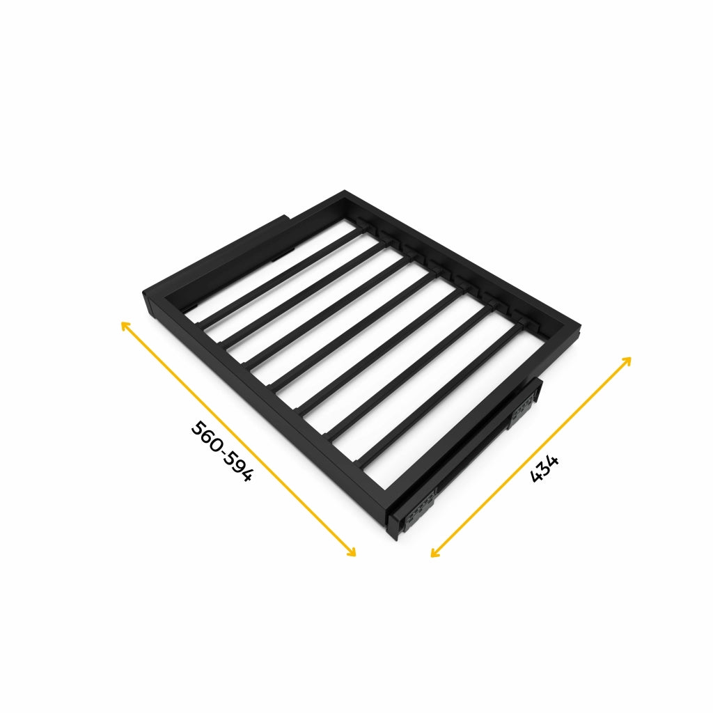 Kit 7 Aste Pantaloni e 2 Vassoi per Armadio 600 mm in Acciaio Emuca Nero
