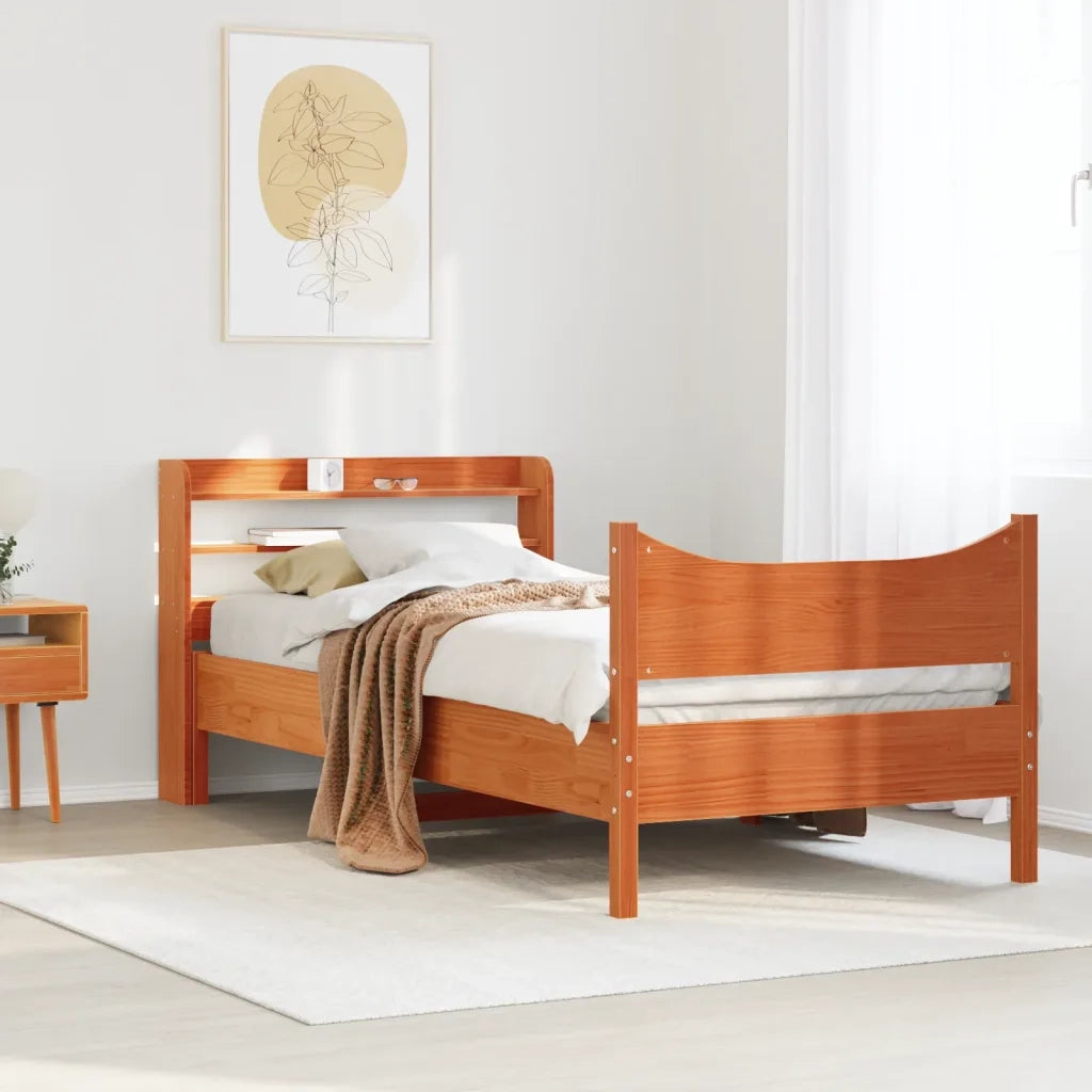 Giroletto con Testiera-Struttura Letto con testiera Marrone Cera 75x190 cm Massello Pino 887226