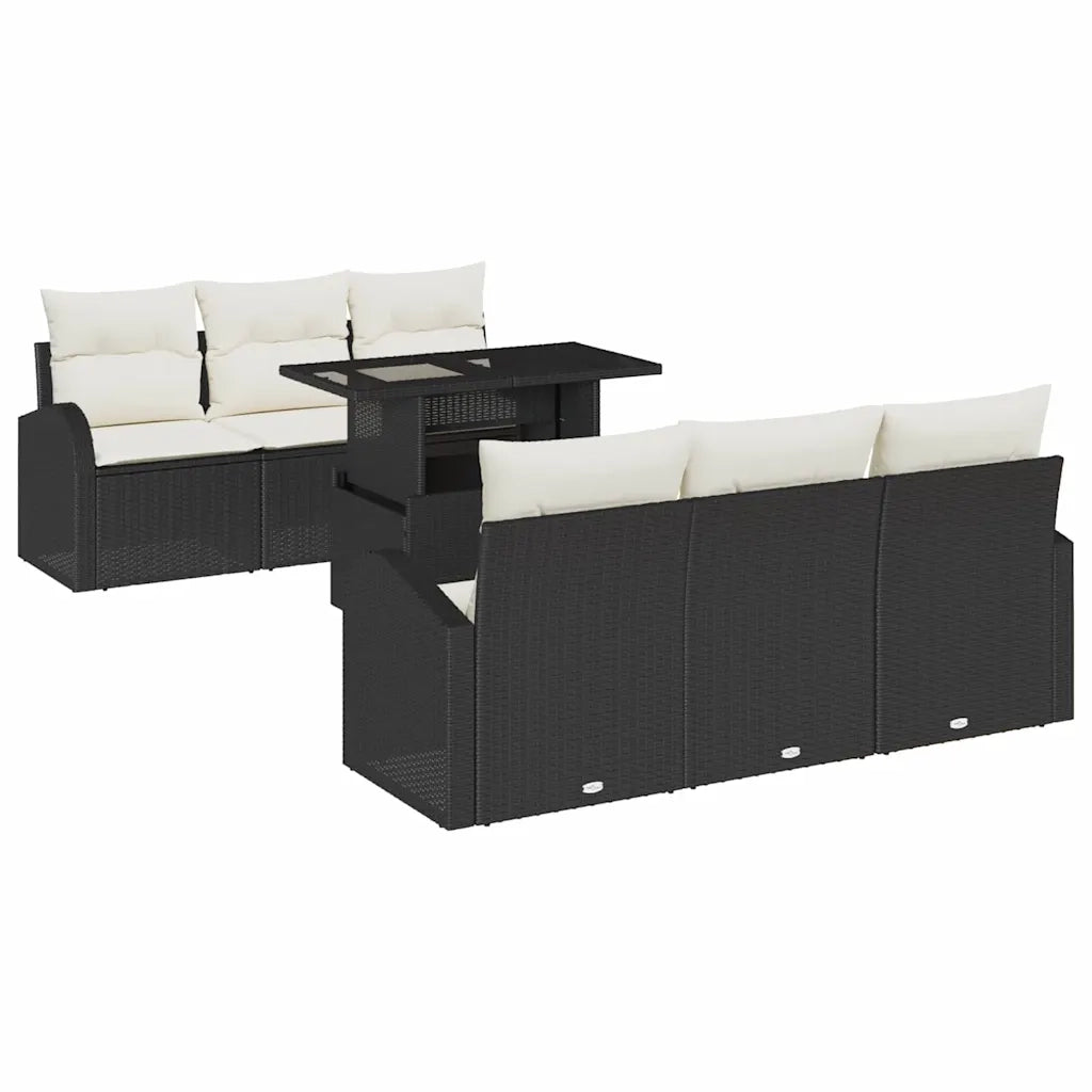 Set Divano da Giardino 7 pcs Nero Rattan in Polipropilene