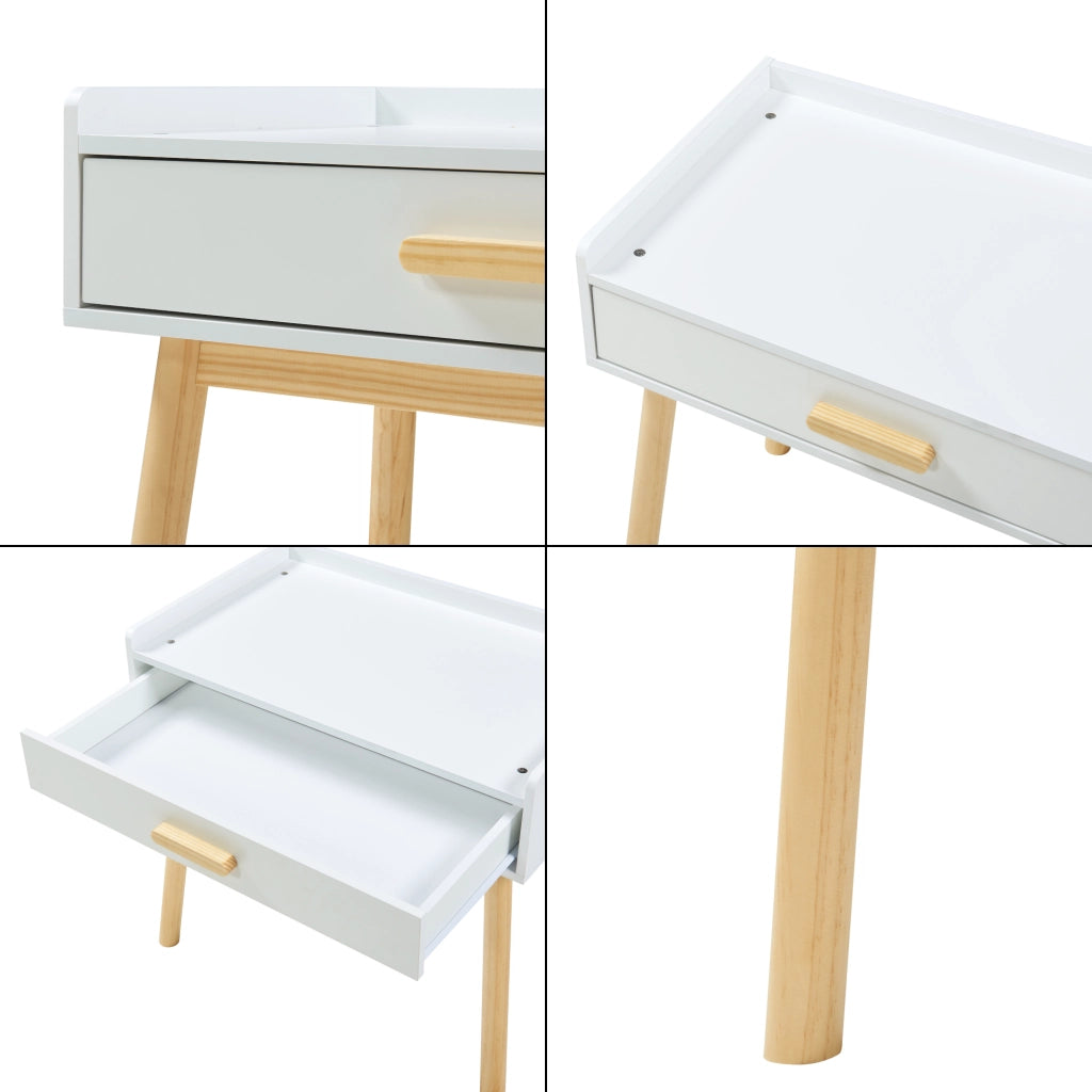 Set Skjervøy Tavolo e Sedia per Bimbi - Legno Naturale / Bianco [en.casa]